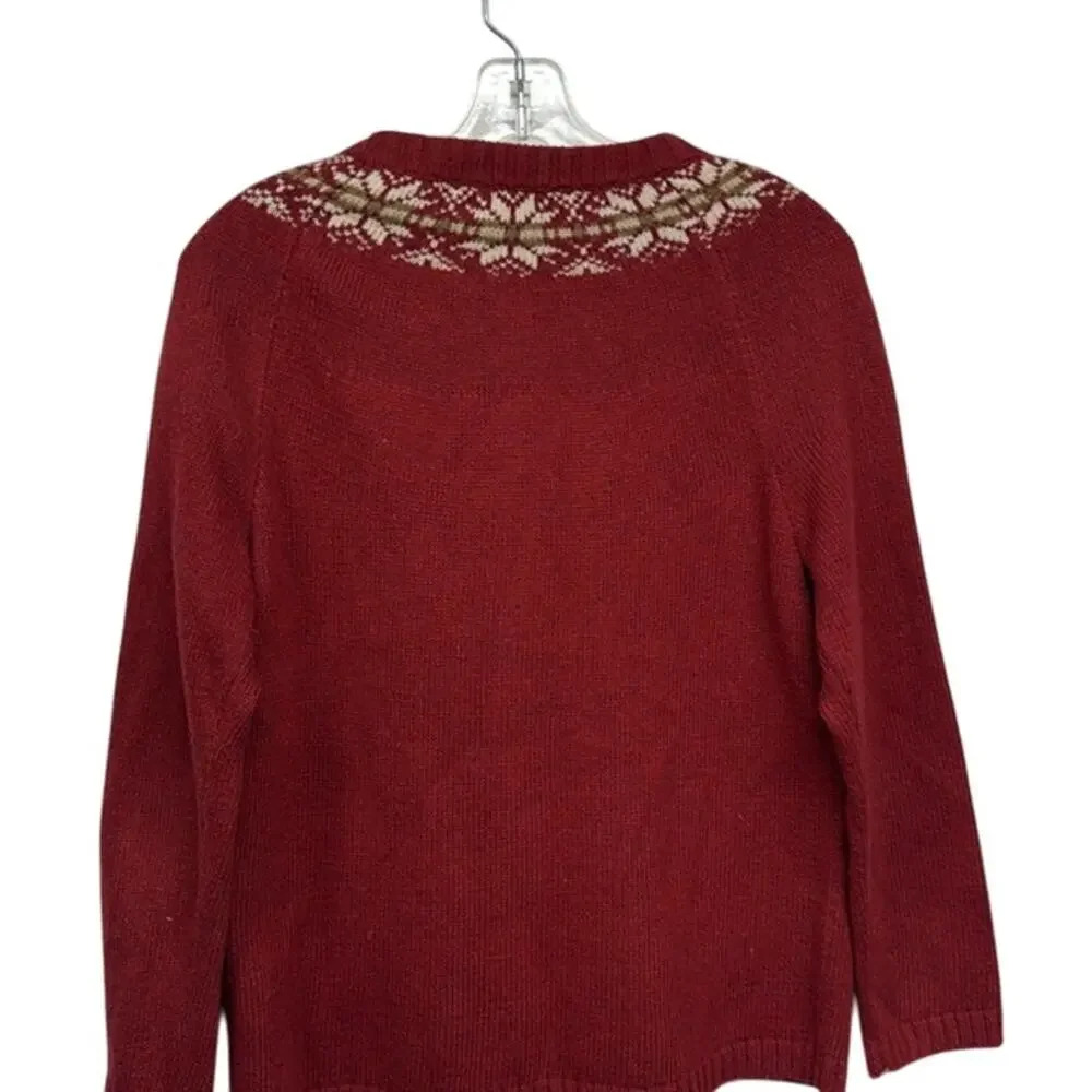 Women's Croft & Barrow Red White Christmas Snowflake Zip Up Sweater Size‎ Medium - Picture 2 of 7